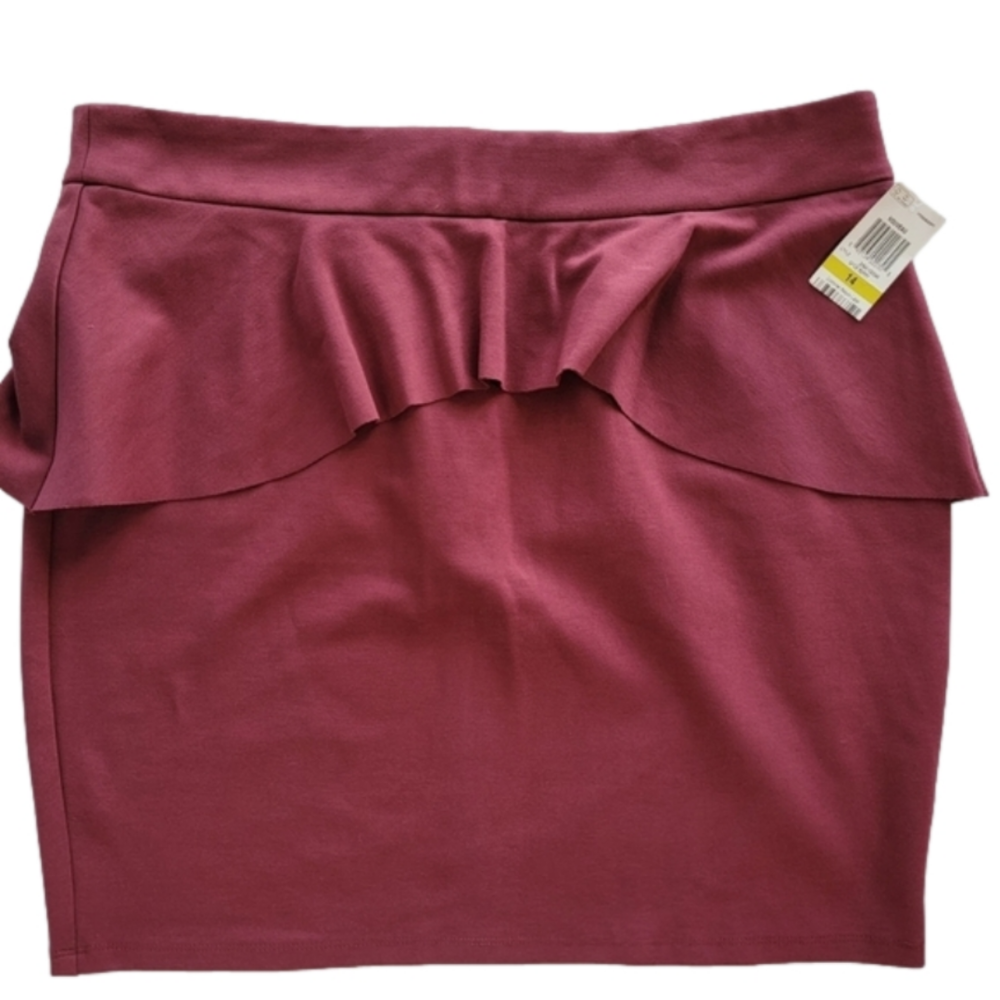 INC Mini Burgandy (Spice Berry) Peplum Skirt Size 14 NWT